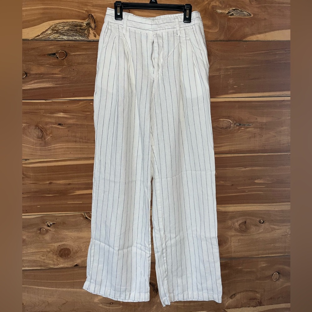 GAP Cream Striped Easy Trouser, Linen